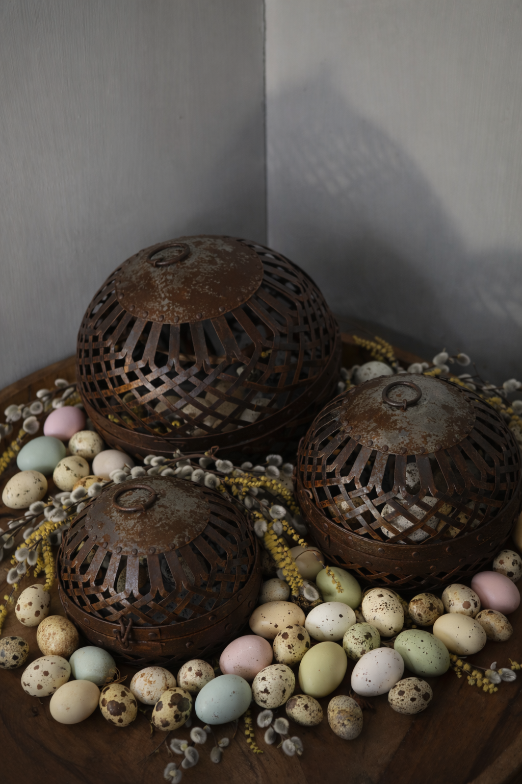 Metalen set van 3 roestballen